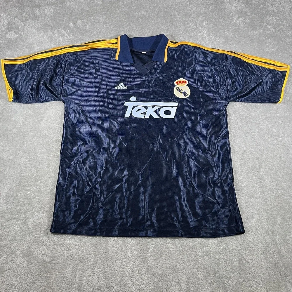 Vintage Real‎ Madrid Jersey Mens Large Blue La Liga Soccer Shirt Adidas Teka 90s